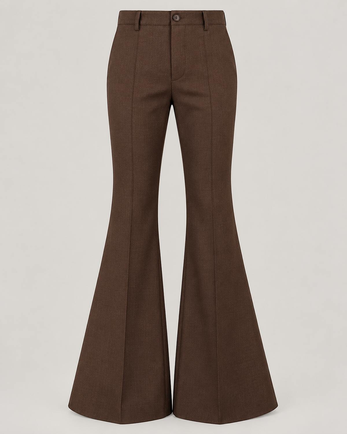 DFCOLOR::Chocolate::product-front — Retro 70s Bell-Bottom Flare Pants; sharp 2400x3000 product photo, high-rise single button fly and accurate 70s flare