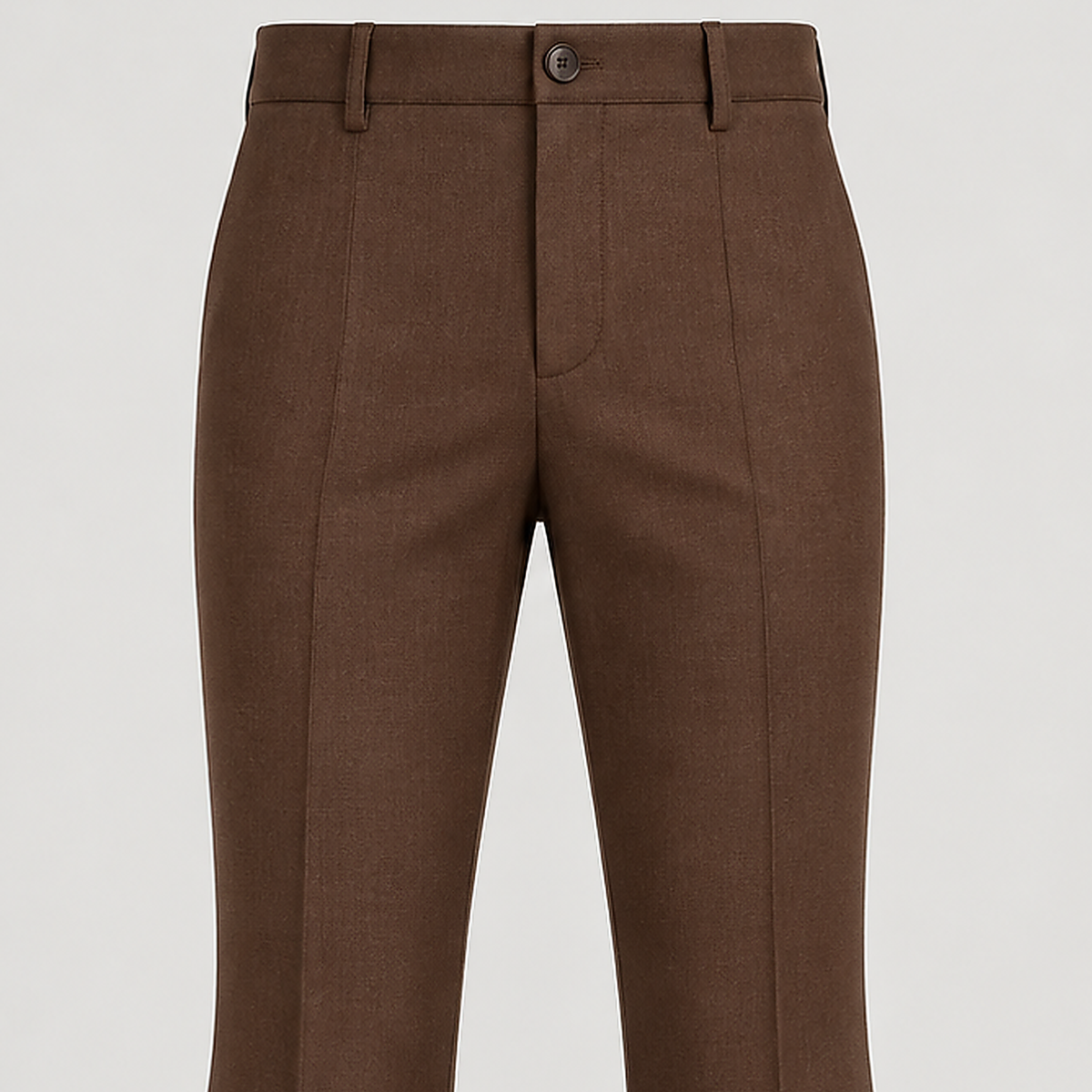 DFCOLOR::Espresso::detail-waist — high-definition closeup from exact Espresso product-front with button, fabric drape, waistband and belt loops; 2000x2000