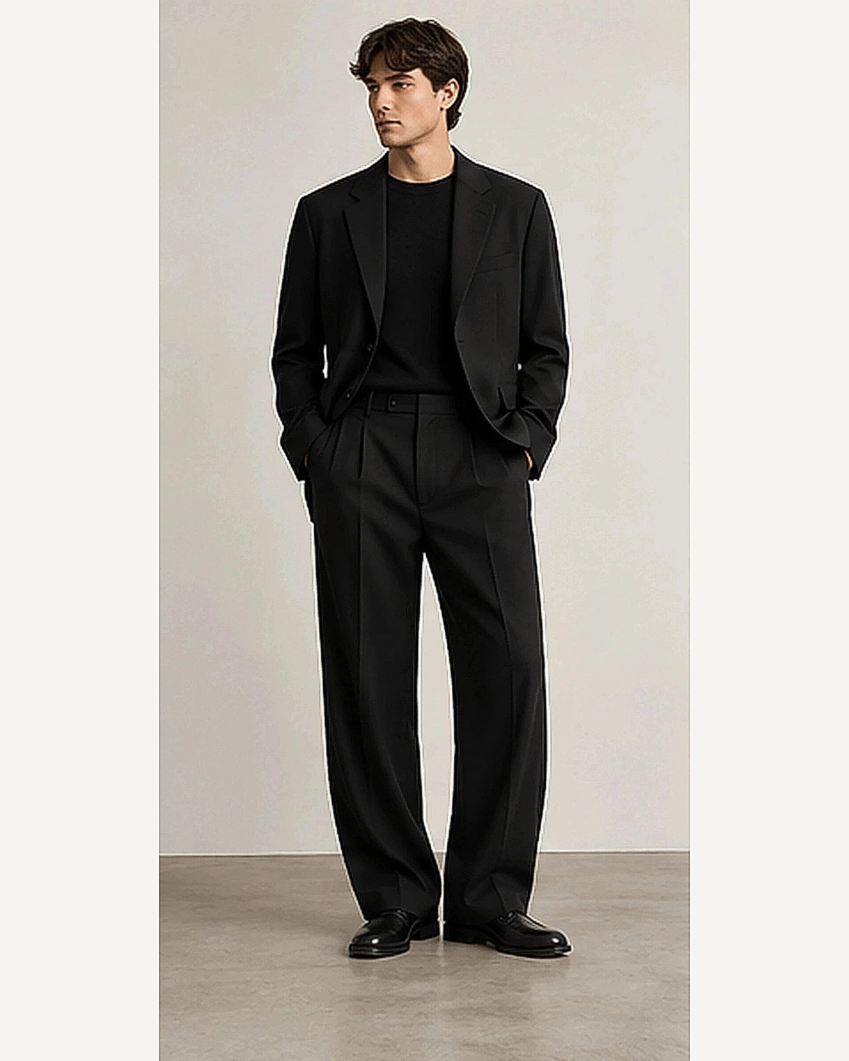 DFCOLOR::Black::onbody — Dark Olive Unstructured Two-Piece Suit; 4:5 full-image reframed without crop