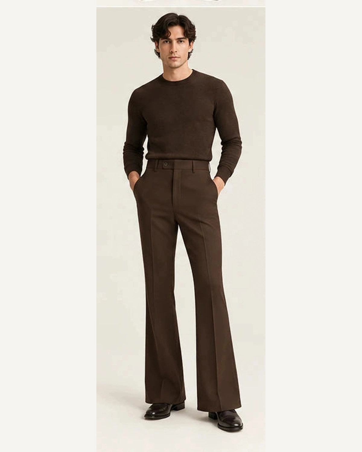 DFCOLOR::Chocolate::onbody — Walnut High-Rise Flare Trousers; 4:5 full-image reframed without crop