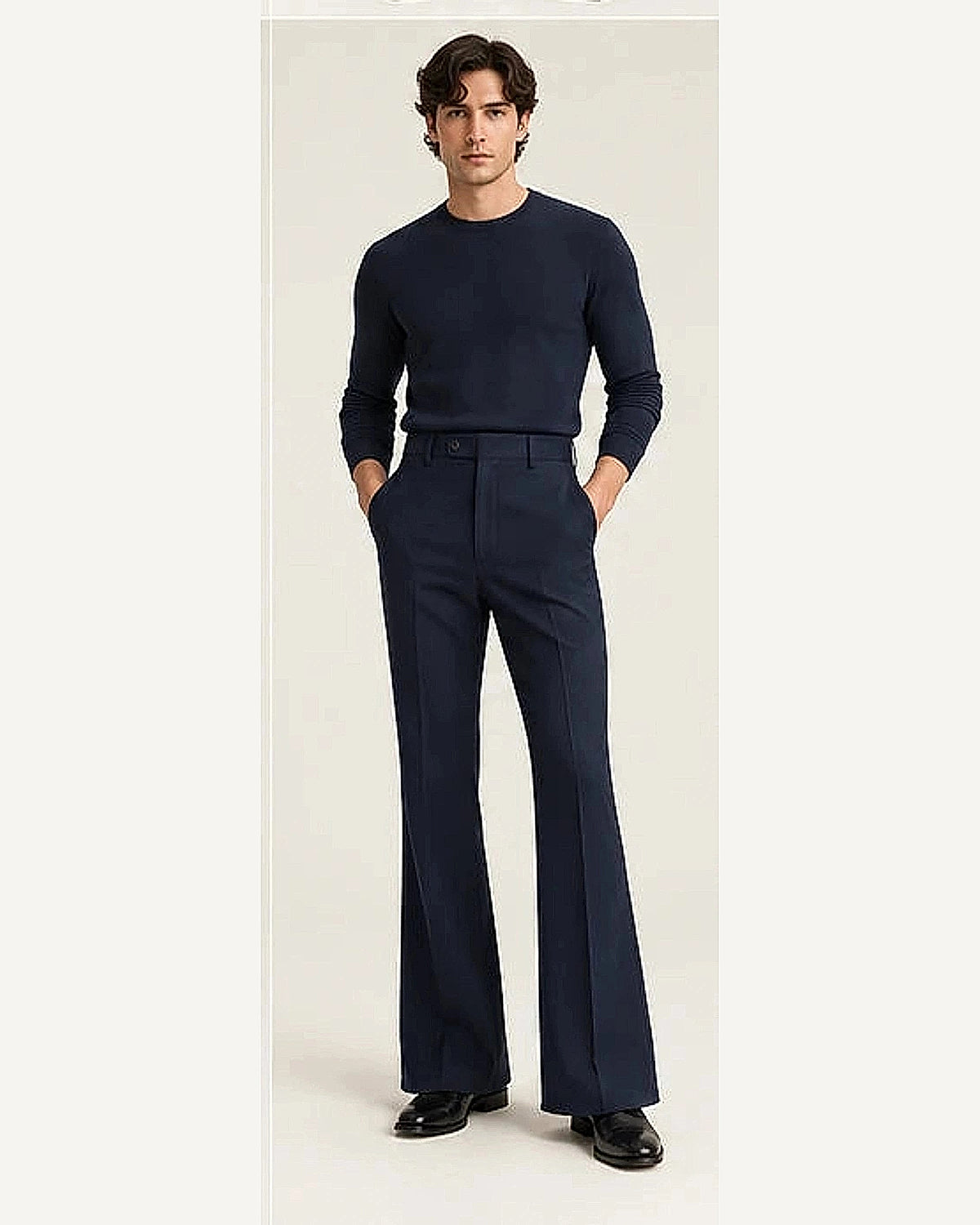 DFCOLOR::Navy::onbody — Walnut High-Rise Flare Trousers; 4:5 full-image reframed without crop