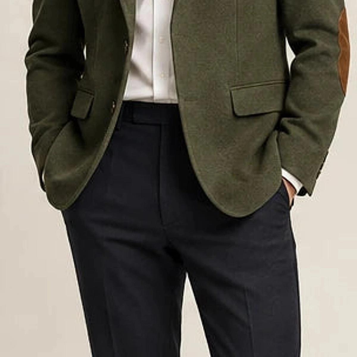 DFCOLOR::Olive::onbody — Textured Elbow-Patch Heritage Blazer, isolated on-body model view, no collage