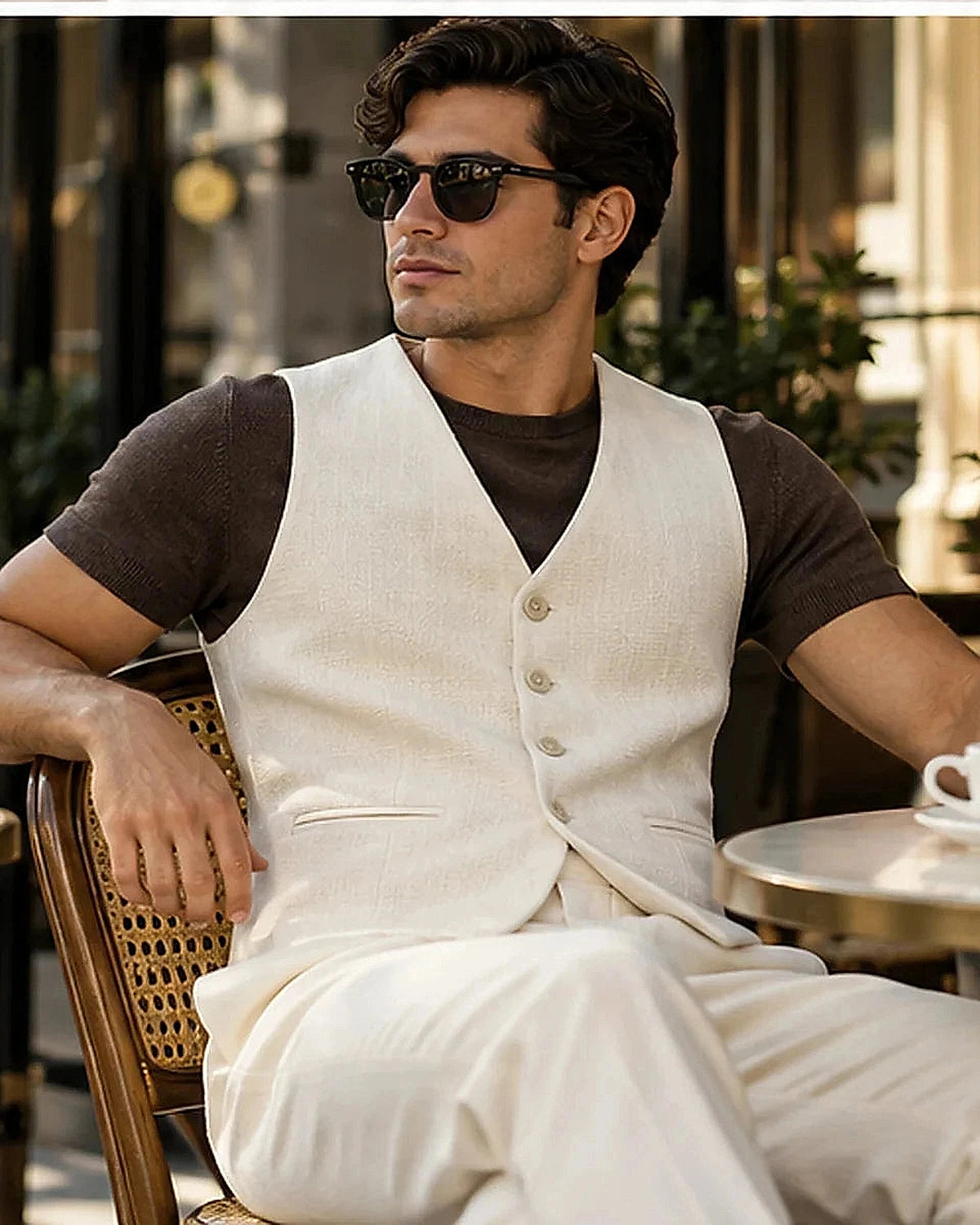 DFCOLOR::Ivory::Ivory Textured Tailored Waistcoat contemporary lifestyle styling