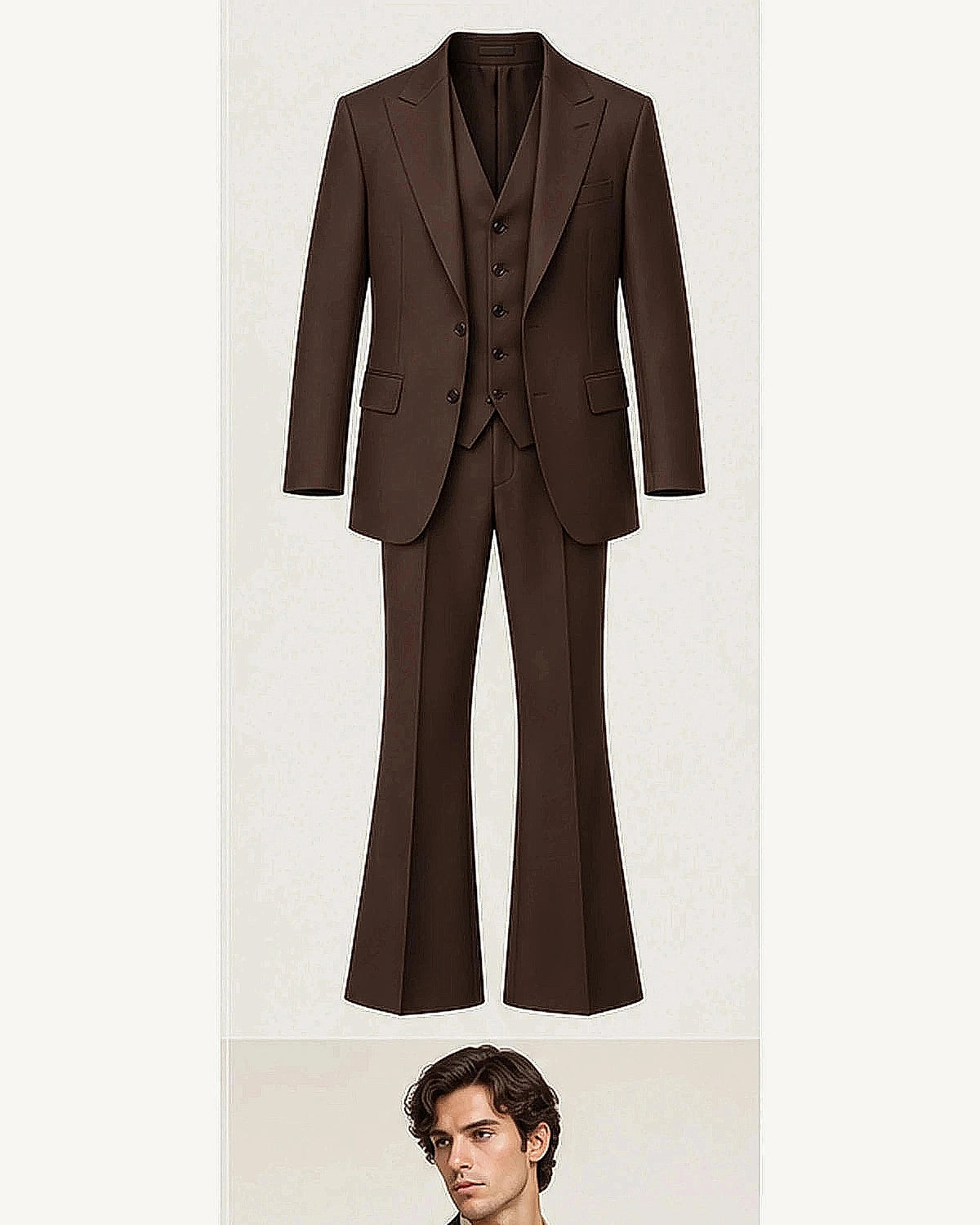 DFCOLOR::Espresso::product — Retro 70s Three-Piece Flare Suit