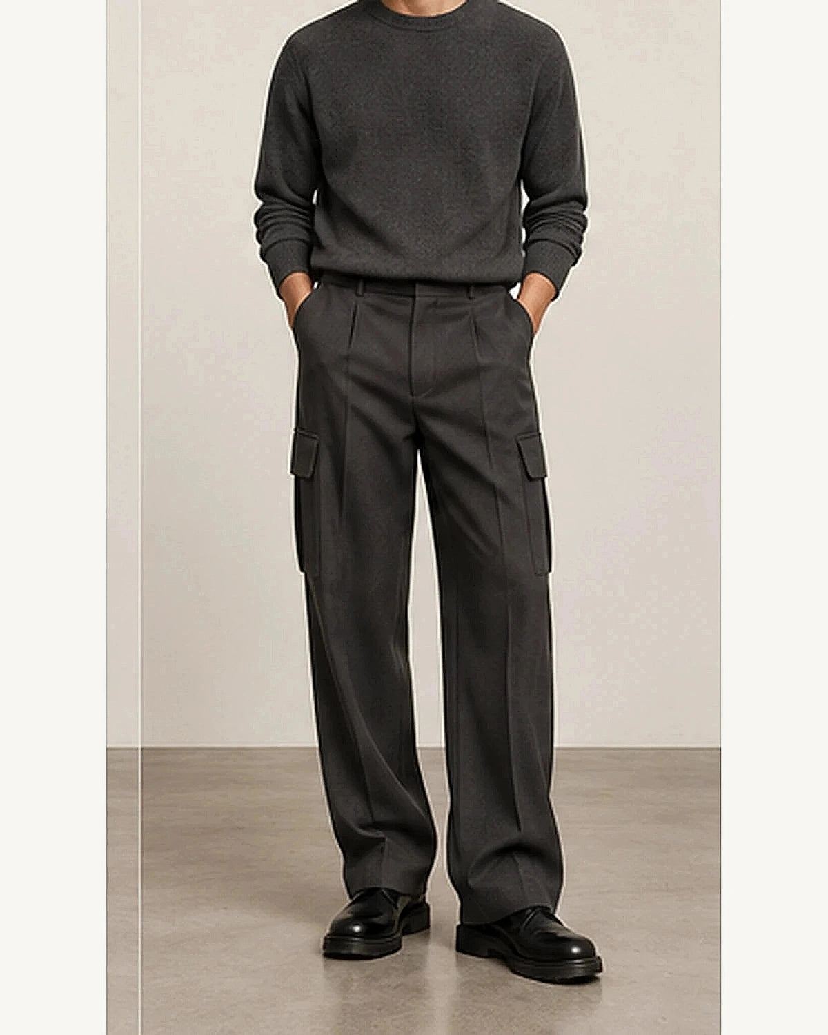 DFCOLOR::Charcoal::onbody — Olive Tailored Cargo Trousers