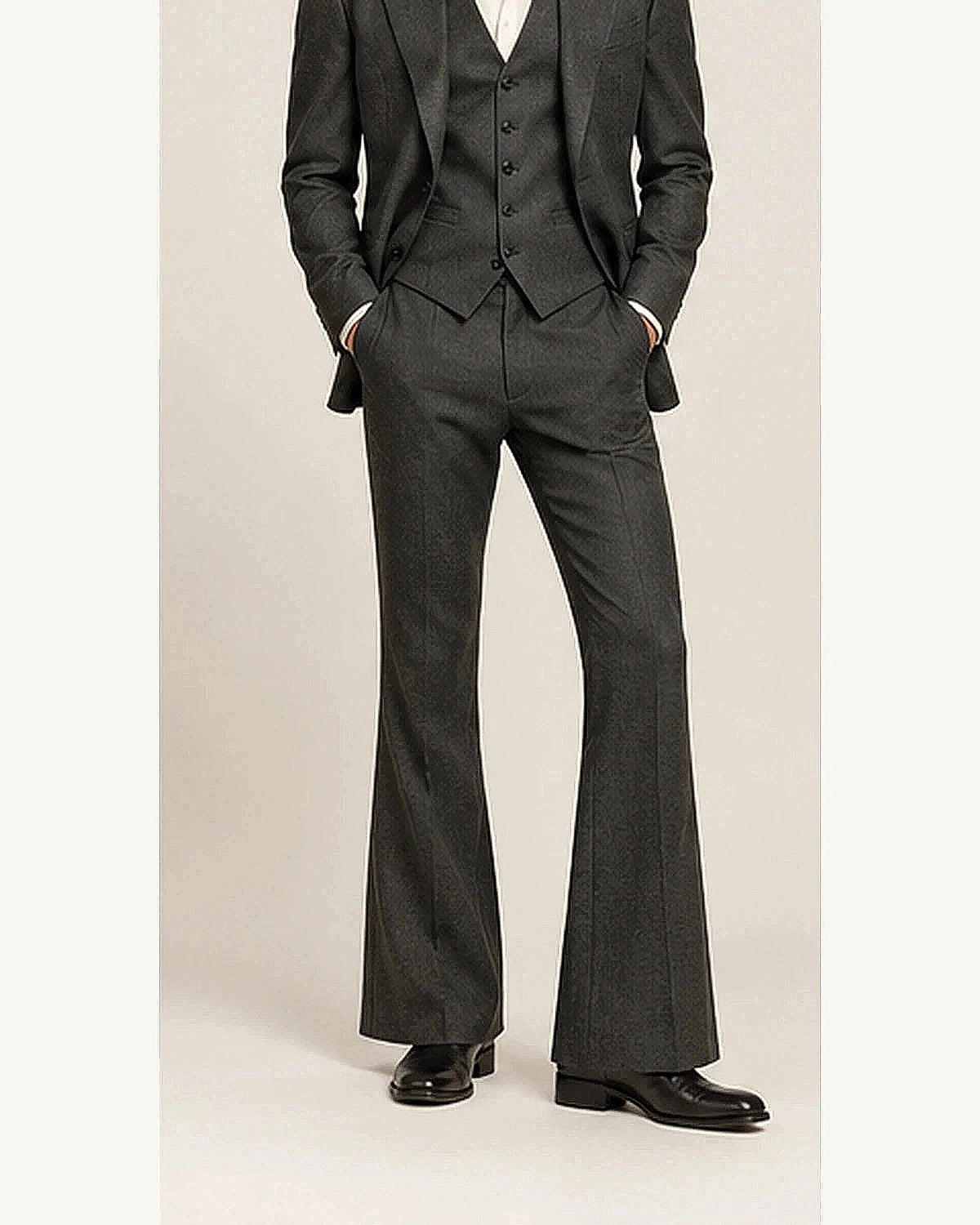 DFCOLOR::Charcoal::onbody — Retro 70s Three-Piece Flare Suit