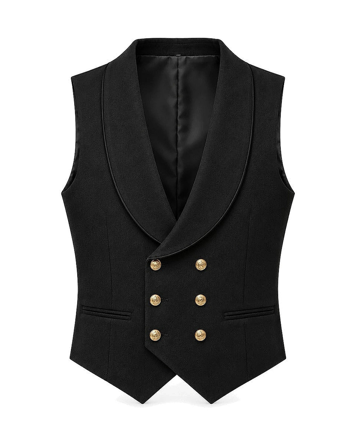 DFCOLOR::Black::Double-breasted Regency waistcoat — white-background front product view