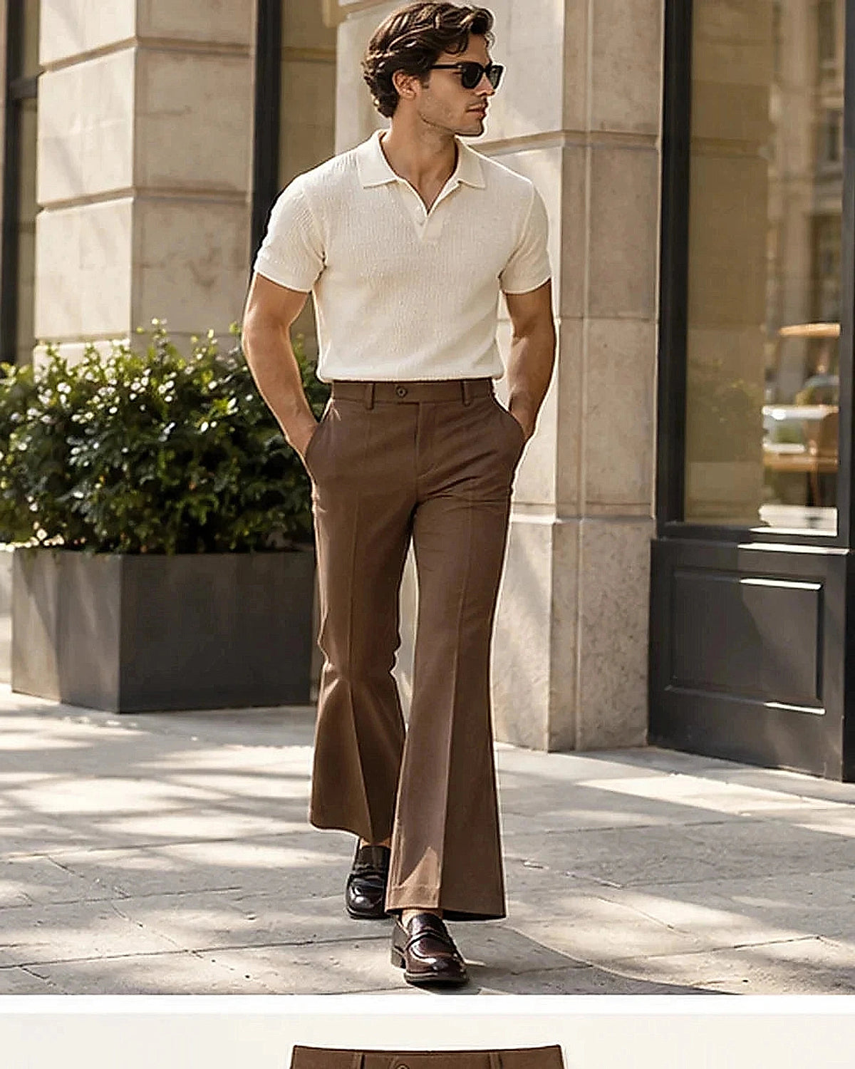 DFCOLOR::Walnut::Walnut High-Rise Flare Trousers on-body styling