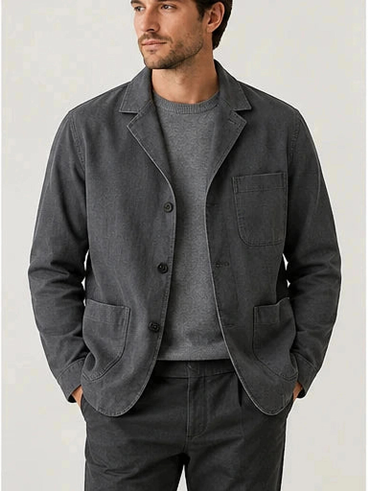 DFCOLOR::Charcoal::onbody — Indigo Chore Blazer