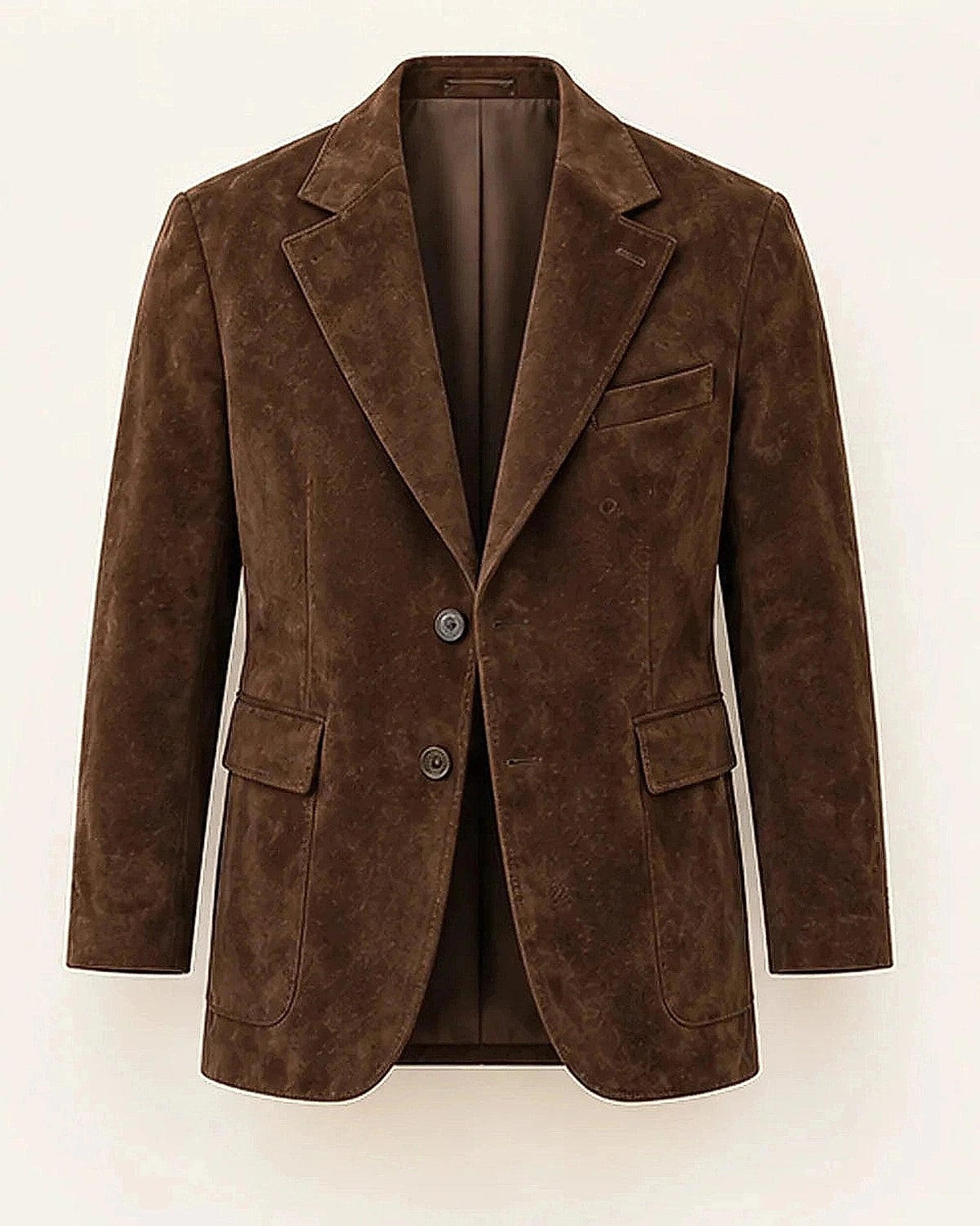 DFCOLOR::Espresso::Espresso faux-suede relaxed blazer — white-background front product view