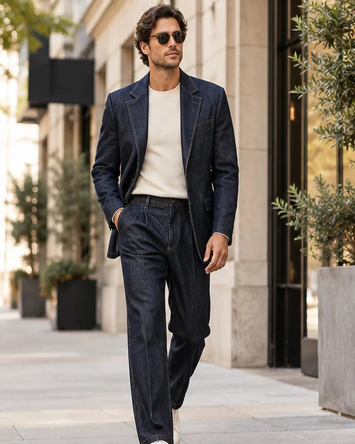 DFCOLOR::Indigo::Raw Indigo Denim-Look Two-Piece Suit on-body styling