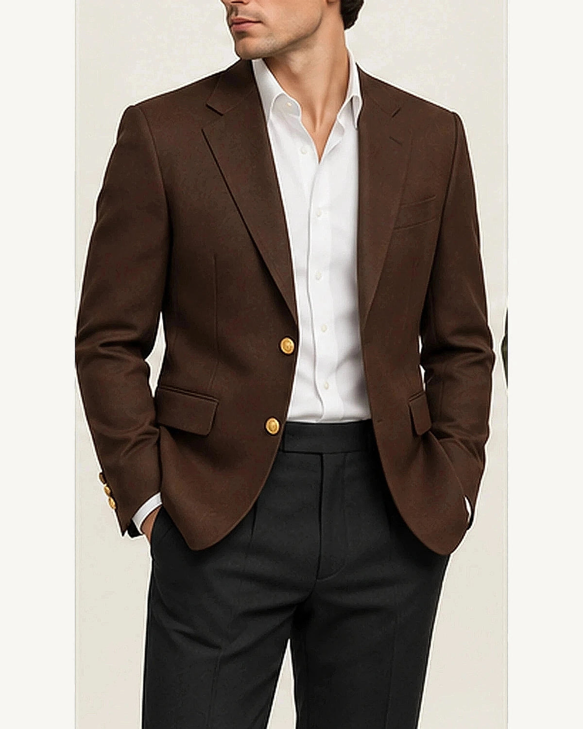 DFCOLOR::Chocolate::onbody — Navy Serge Blazer with Gold Buttons