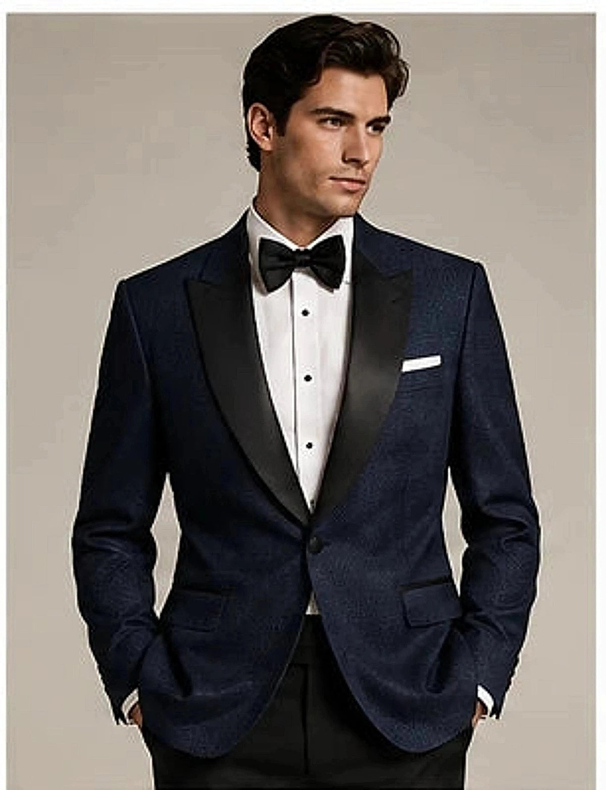 DFCOLOR::Navy::onbody — Ivory Textured Peak-Lapel Dinner Jacket