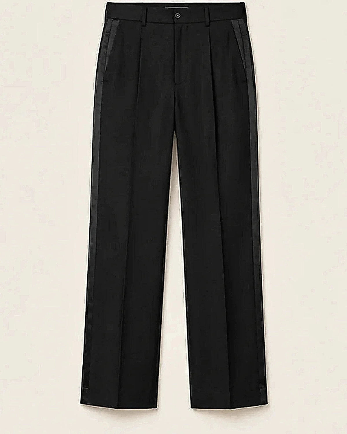 DFCOLOR::Black::Black Satin Side-Stripe Tailored Trousers clean product view