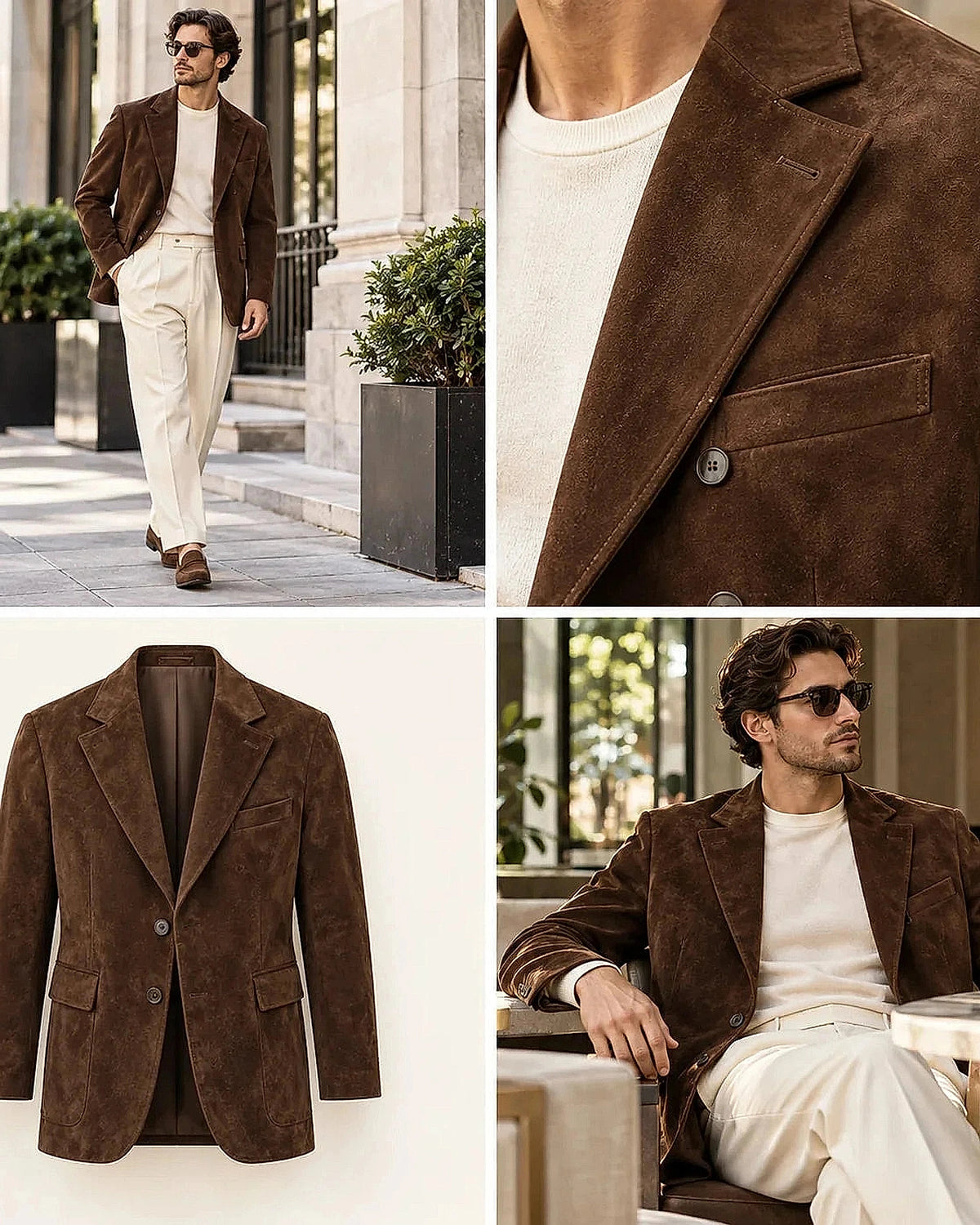 DFCOLOR::Espresso::Espresso suede blazer editorial lookbook