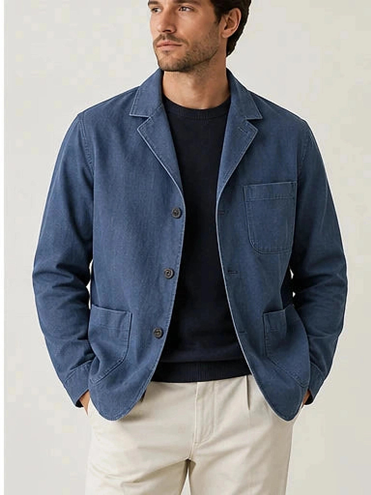DFCOLOR::Mid Blue::onbody — Indigo Chore Blazer