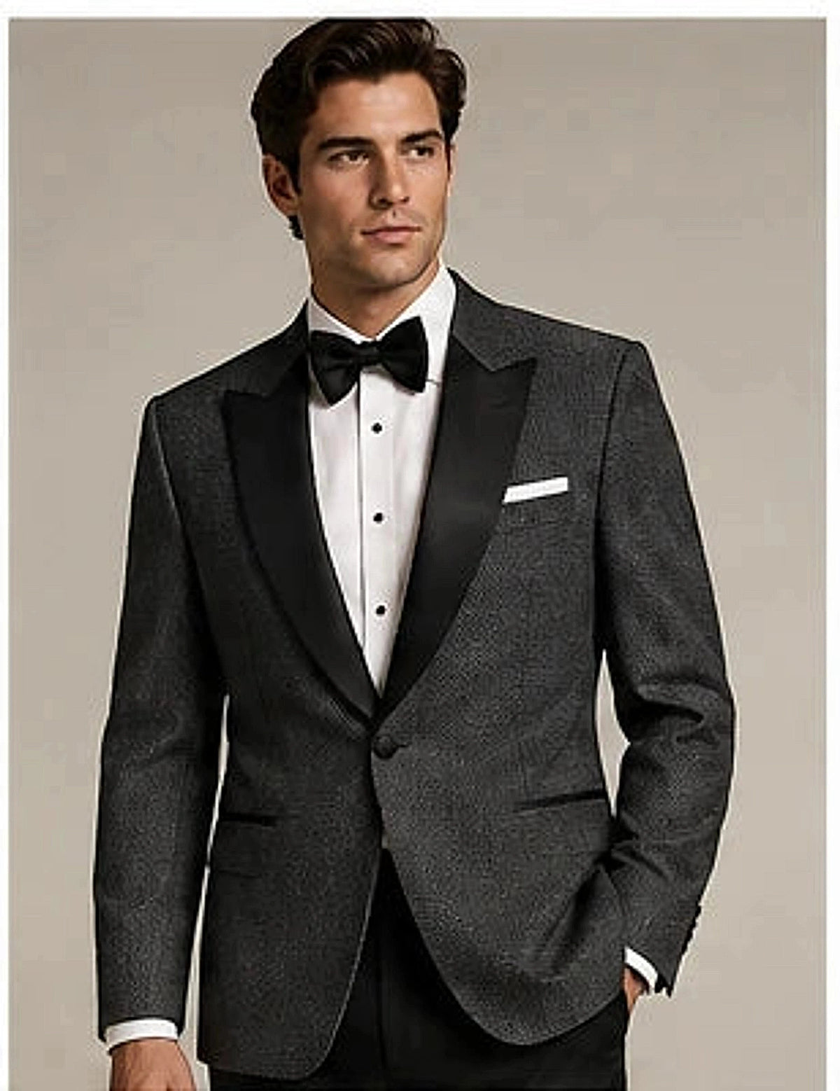 DFCOLOR::Charcoal::onbody — Ivory Textured Peak-Lapel Dinner Jacket