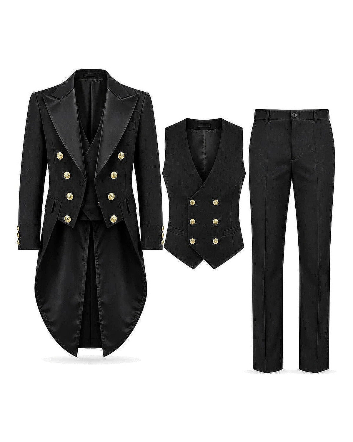 DFCOLOR::Black::Regency tailcoat formal set — white-background front product view