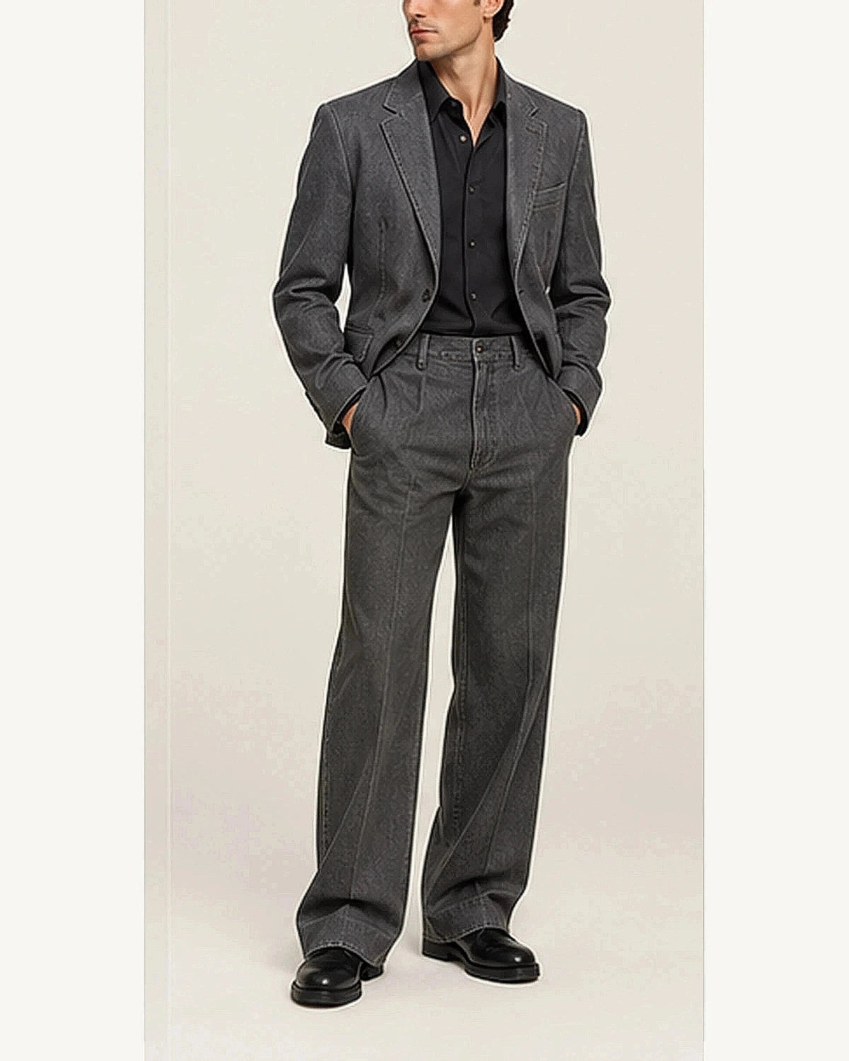 DFCOLOR::Charcoal::onbody — Raw Indigo Denim-Look Two-Piece Suit