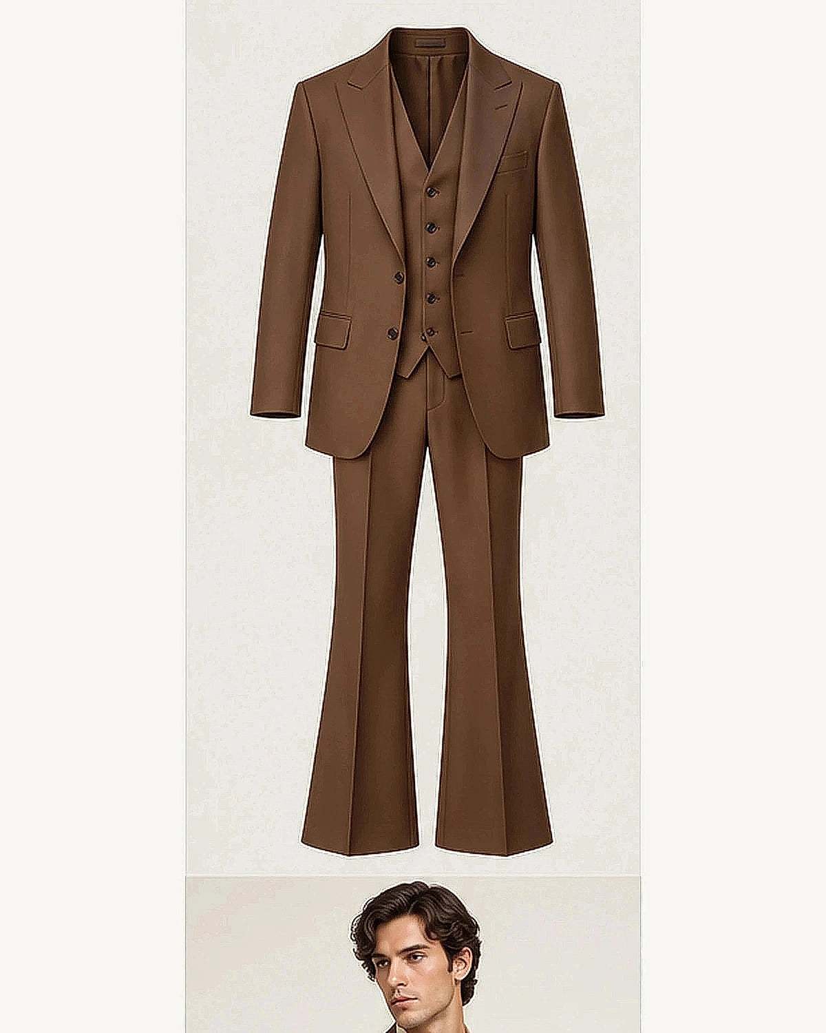 DFCOLOR::Walnut::product — Retro 70s Three-Piece Flare Suit