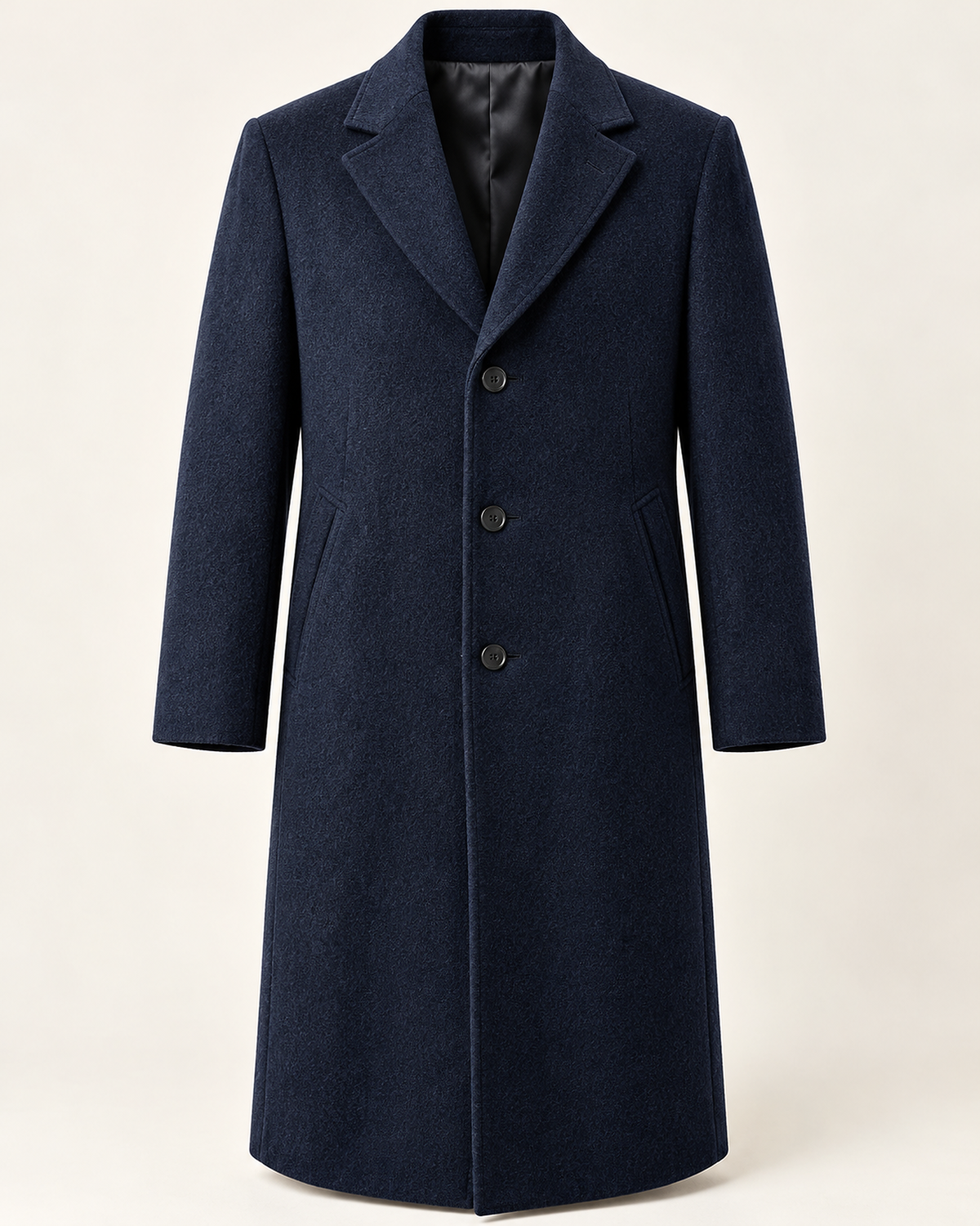 DFCOLOR::Navy::product-front — Long Tailored Overcoat, studio front product image, Long-Feng textured coating palette