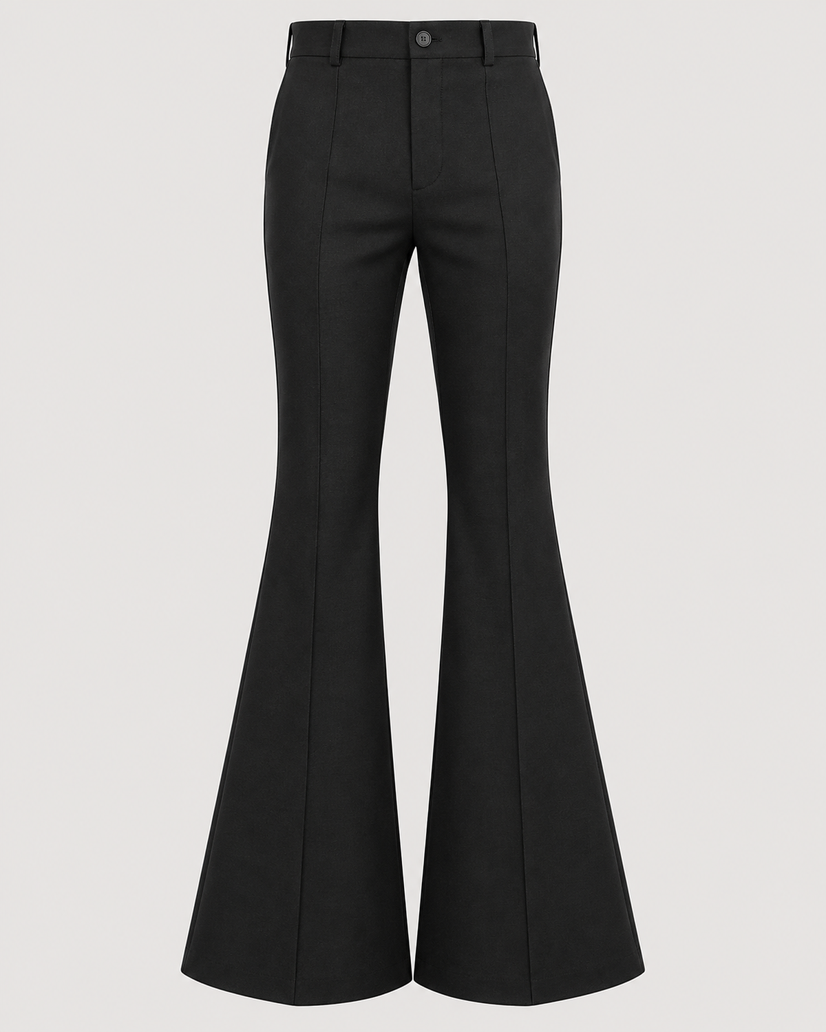 DFCOLOR::Black::product-front — Retro 70s Bell-Bottom Flare Pants; sharp 2400x3000 product photo, high-rise single button fly and accurate 70s flare