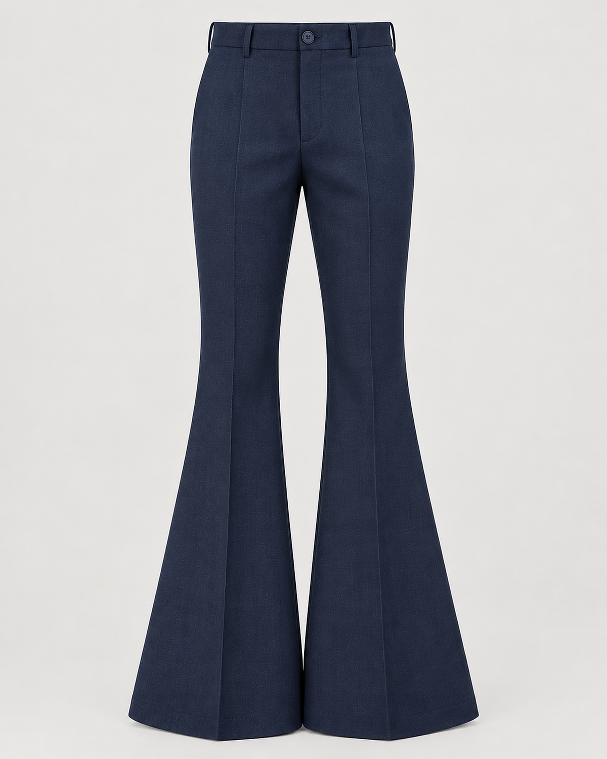 DFCOLOR::Navy::product-front — Retro 70s Bell-Bottom Flare Pants; sharp 2400x3000 product photo, high-rise single button fly and accurate 70s flare