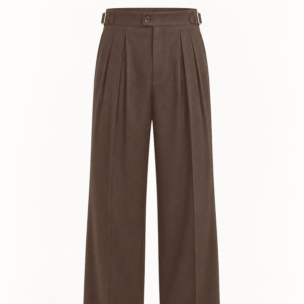DFCOLOR::Chocolate::detail-waist-pleat — Cropped original product-front photo showing high-rise waistband, side adjusters, pleat structure