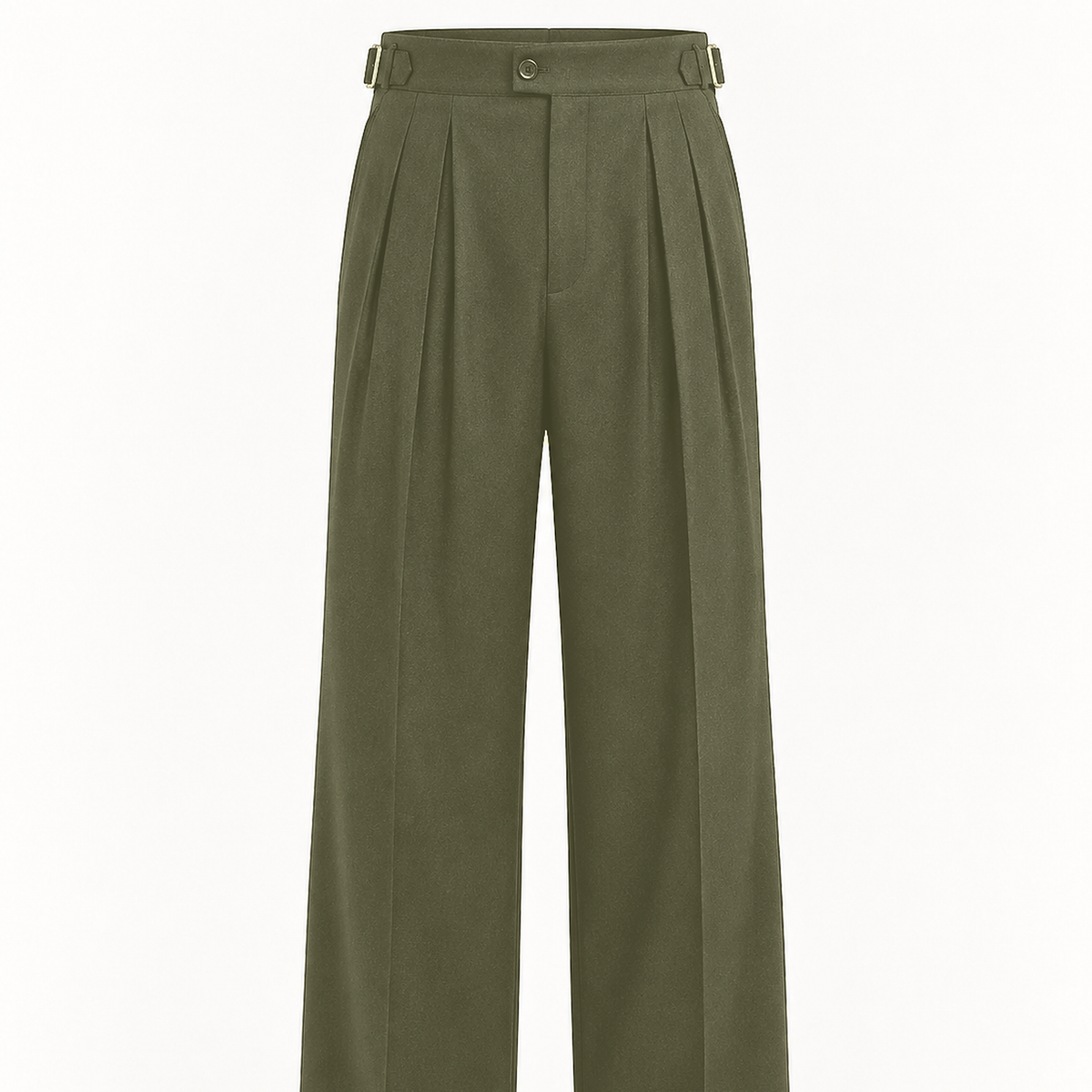 DFCOLOR::Olive::detail-waist-pleat — Cropped original product-front photo showing high-rise waistband, side adjusters, pleat structure