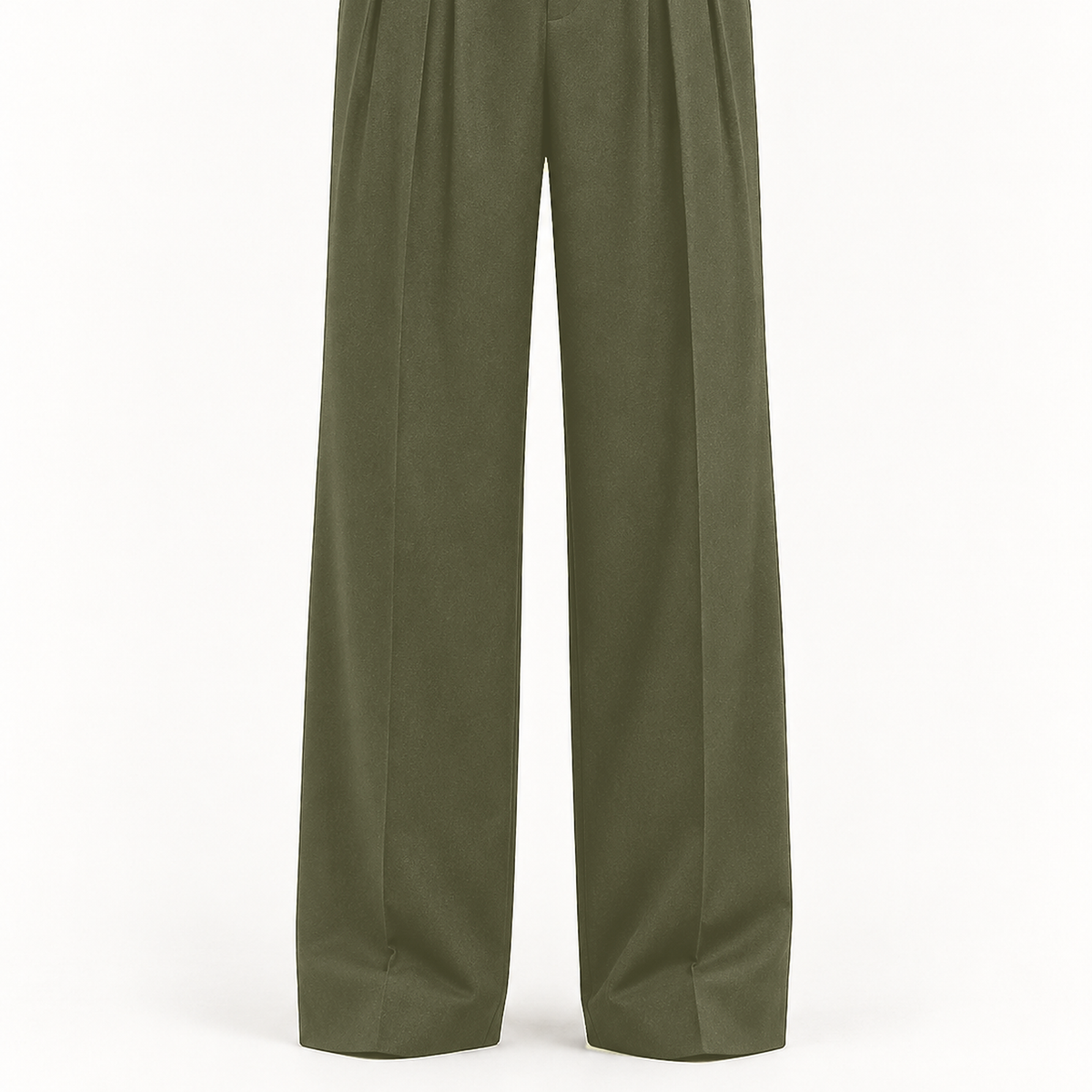 DFCOLOR::Olive::detail-wide-leg-hem — Cropped original product photo showing wide-leg silhouette, straight crease and hem