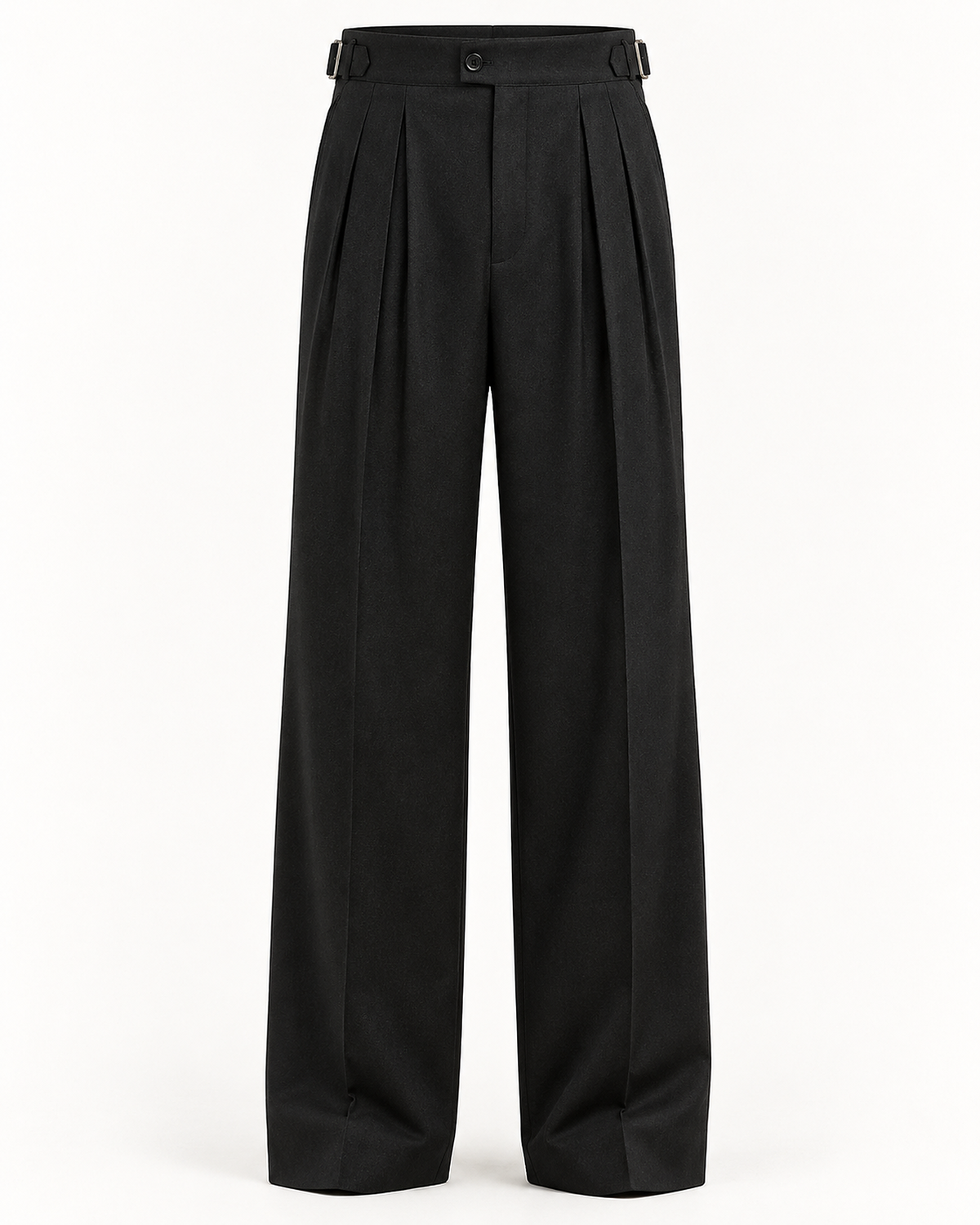DFCOLOR::Black::product-front — Charcoal High-Rise Wide-Pleat Trousers, real-color matched 2400x3000 product photography