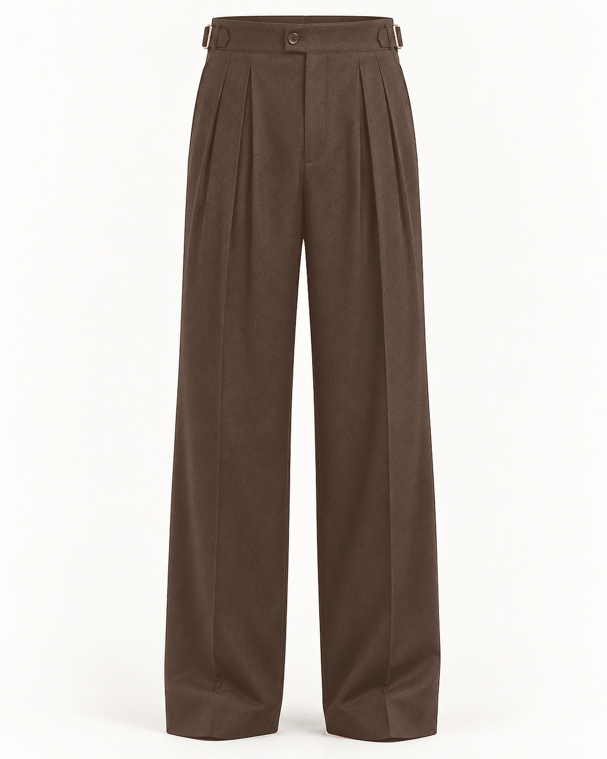 DFCOLOR::Chocolate::product-front — Charcoal High-Rise Wide-Pleat Trousers, real-color matched 2400x3000 product photography