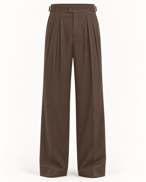 DFCOLOR::Chocolate::product-front — Charcoal High-Rise Wide-Pleat Trousers, real-color matched 2400x3000 product photography