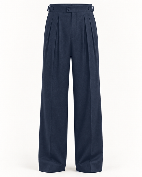 DFCOLOR::Navy::product-front — Charcoal High-Rise Wide-Pleat Trousers, real-color matched 2400x3000 product photography