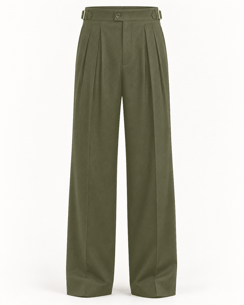 DFCOLOR::Olive::product-front — Charcoal High-Rise Wide-Pleat Trousers, real-color matched 2400x3000 product photography
