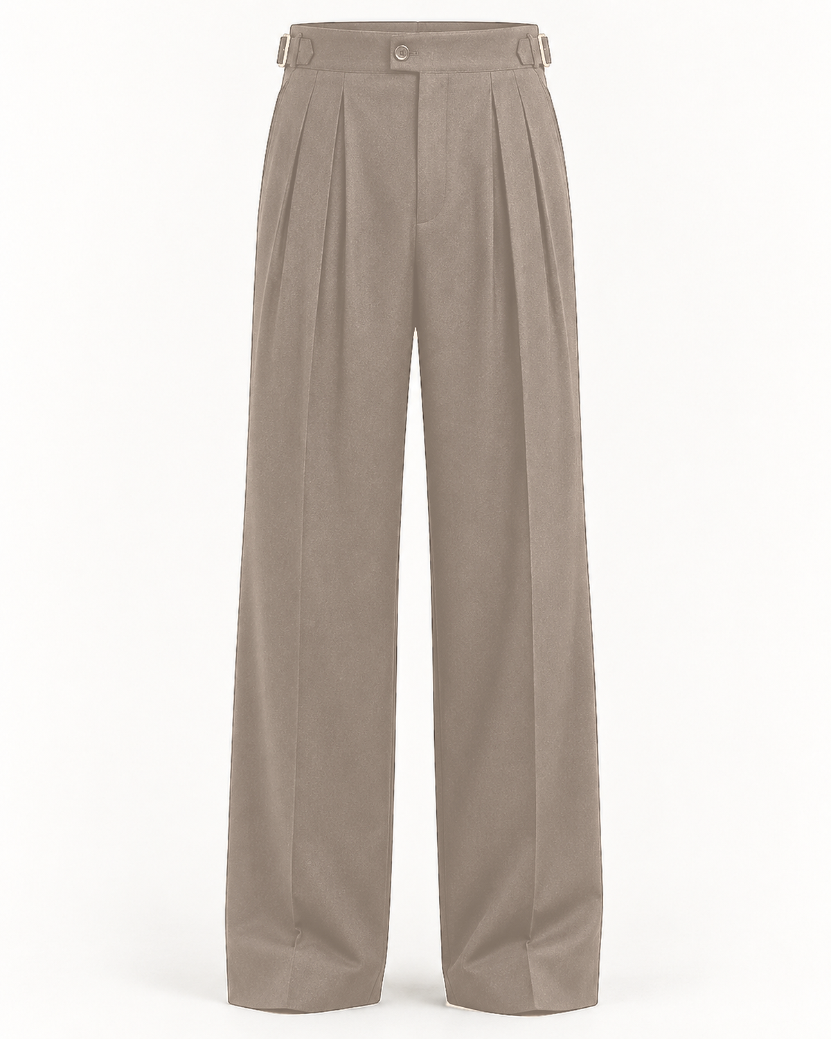 DFCOLOR::Taupe::product-front — Charcoal High-Rise Wide-Pleat Trousers, real-color matched 2400x3000 product photography