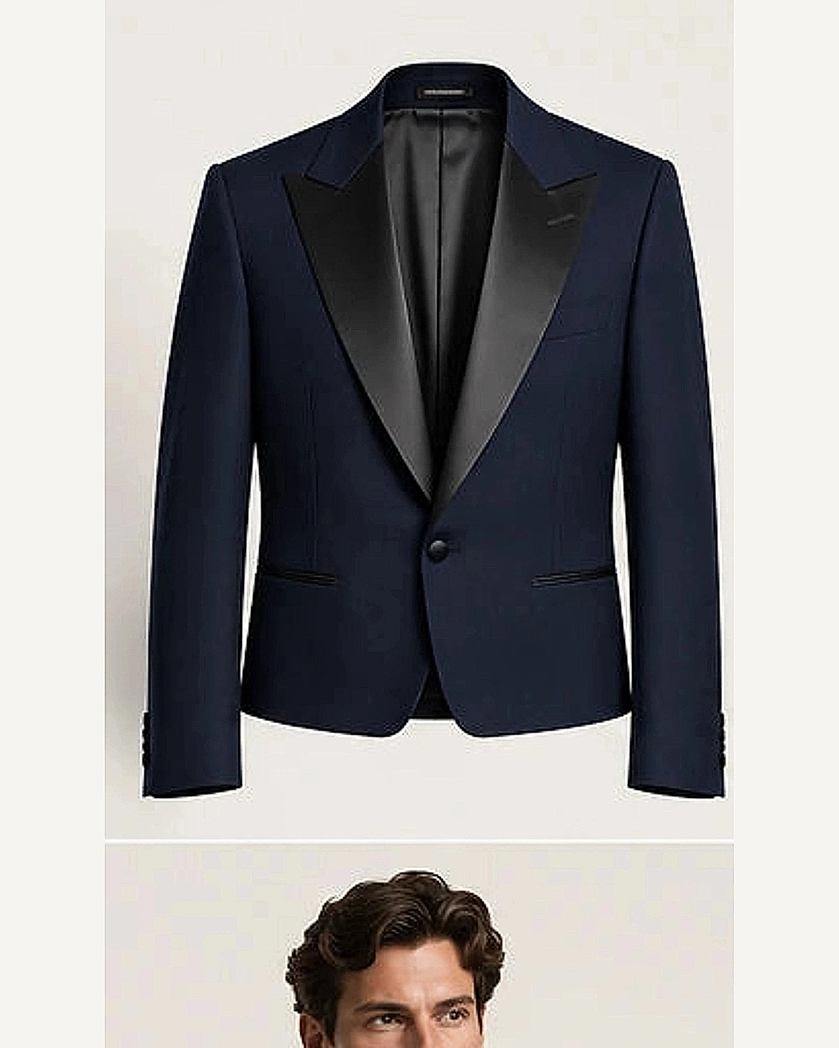 DFCOLOR::Navy::product — Black Cropped Dinner Jacket with Satin Lapels; 4:5 full-image reframed without crop