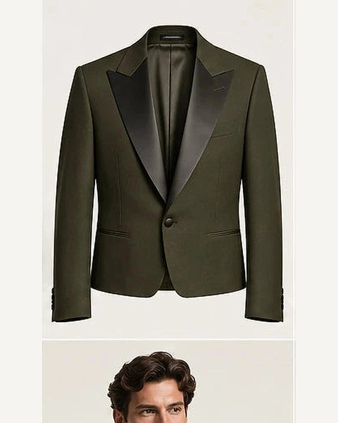 DFCOLOR::Olive::product — Black Cropped Dinner Jacket with Satin Lapels; 4:5 full-image reframed without crop