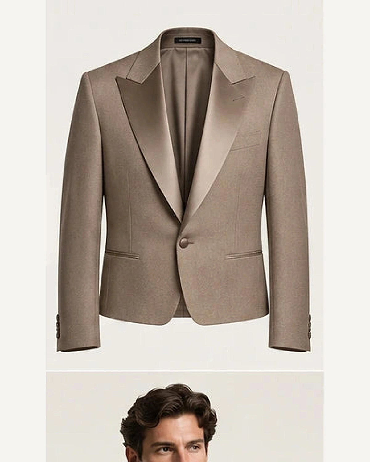 DFCOLOR::Taupe::product — Black Cropped Dinner Jacket with Satin Lapels; 4:5 full-image reframed without crop
