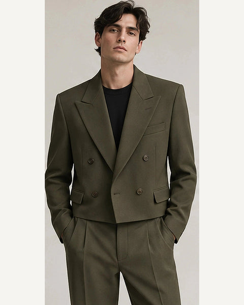 DFCOLOR::Olive::onbody — Charcoal Cropped Double-Breasted Blazer; 4:5 full-image reframed without crop