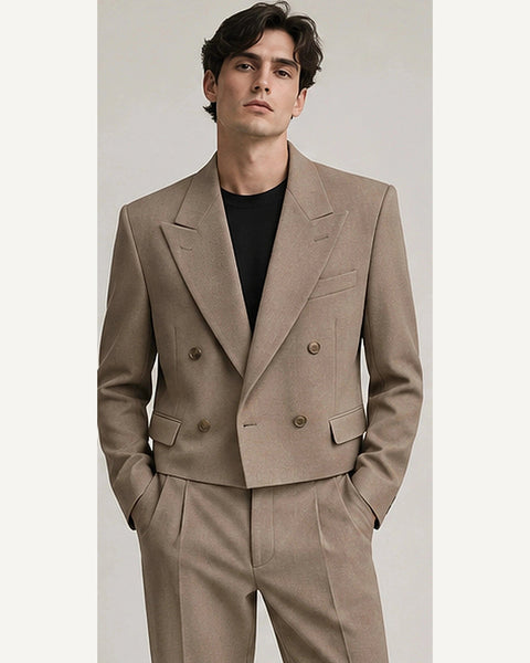 DFCOLOR::Taupe::onbody — Charcoal Cropped Double-Breasted Blazer; 4:5 full-image reframed without crop