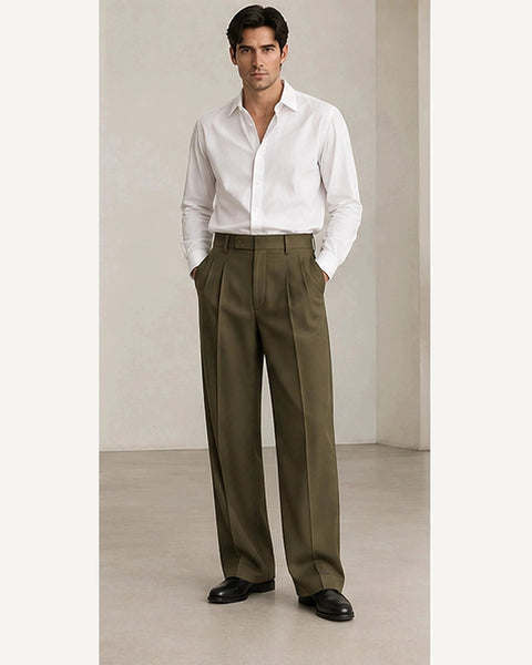 DFCOLOR::Olive::onbody — Charcoal High-Rise Wide-Pleat Trousers; 4:5 full-image reframed without crop