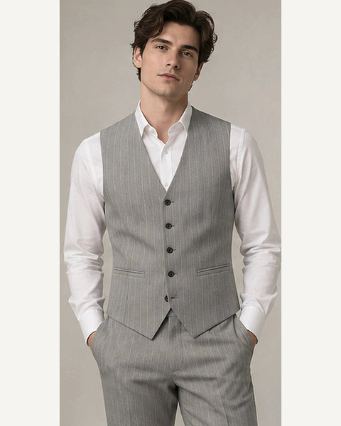 DFCOLOR::Light Gray::onbody — Charcoal Longline Pinstripe Waistcoat; 4:5 full-image reframed without crop