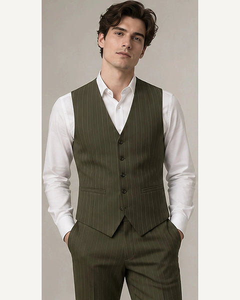 DFCOLOR::Olive::onbody — Charcoal Longline Pinstripe Waistcoat; 4:5 full-image reframed without crop