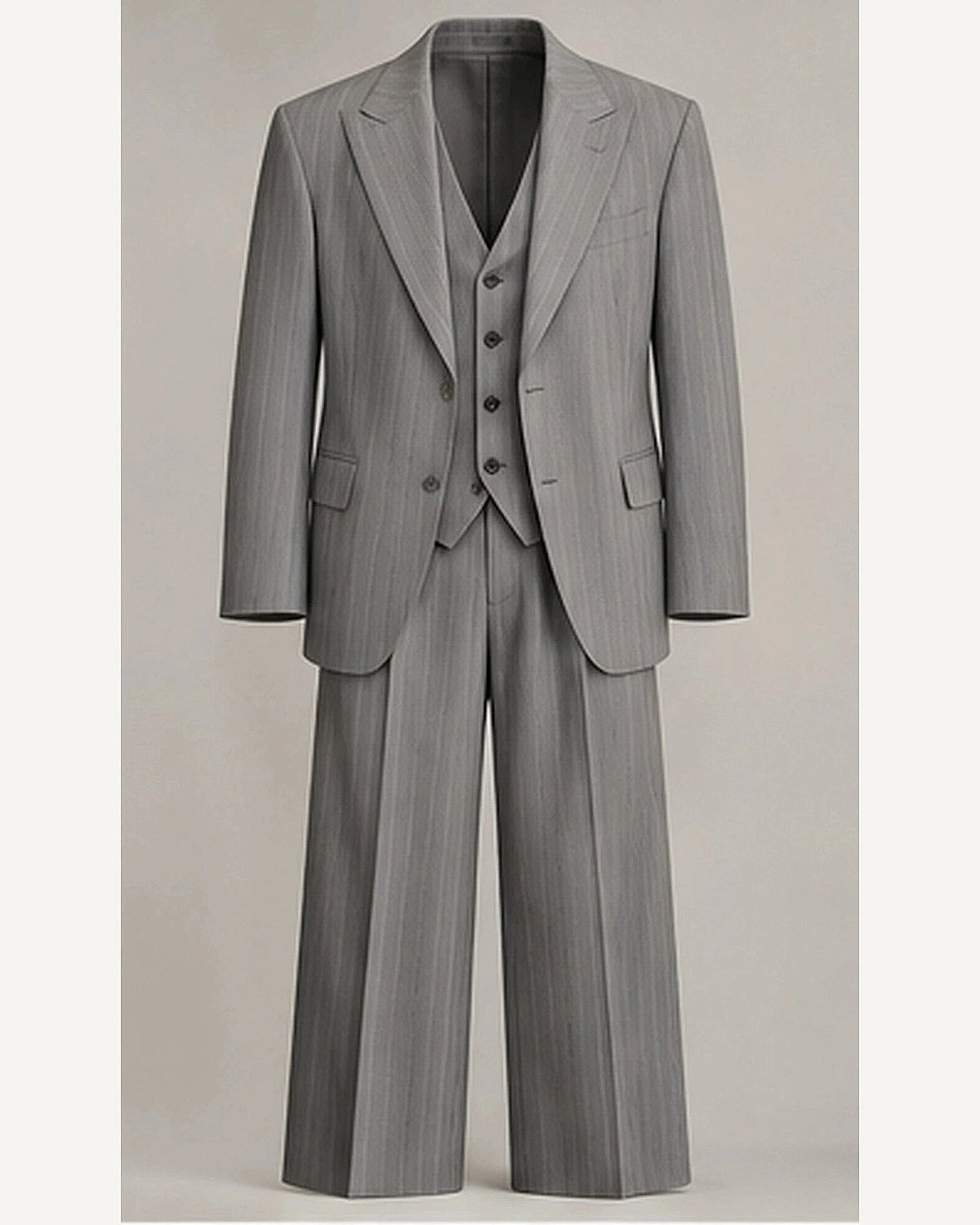 DFCOLOR::Light Gray::product — Charcoal Pinstripe Wide-Leg Three-Piece Suit; 4:5 full-image reframed without crop