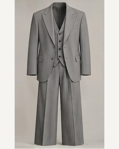DFCOLOR::Light Gray::product — Charcoal Pinstripe Wide-Leg Three-Piece Suit; 4:5 full-image reframed without crop