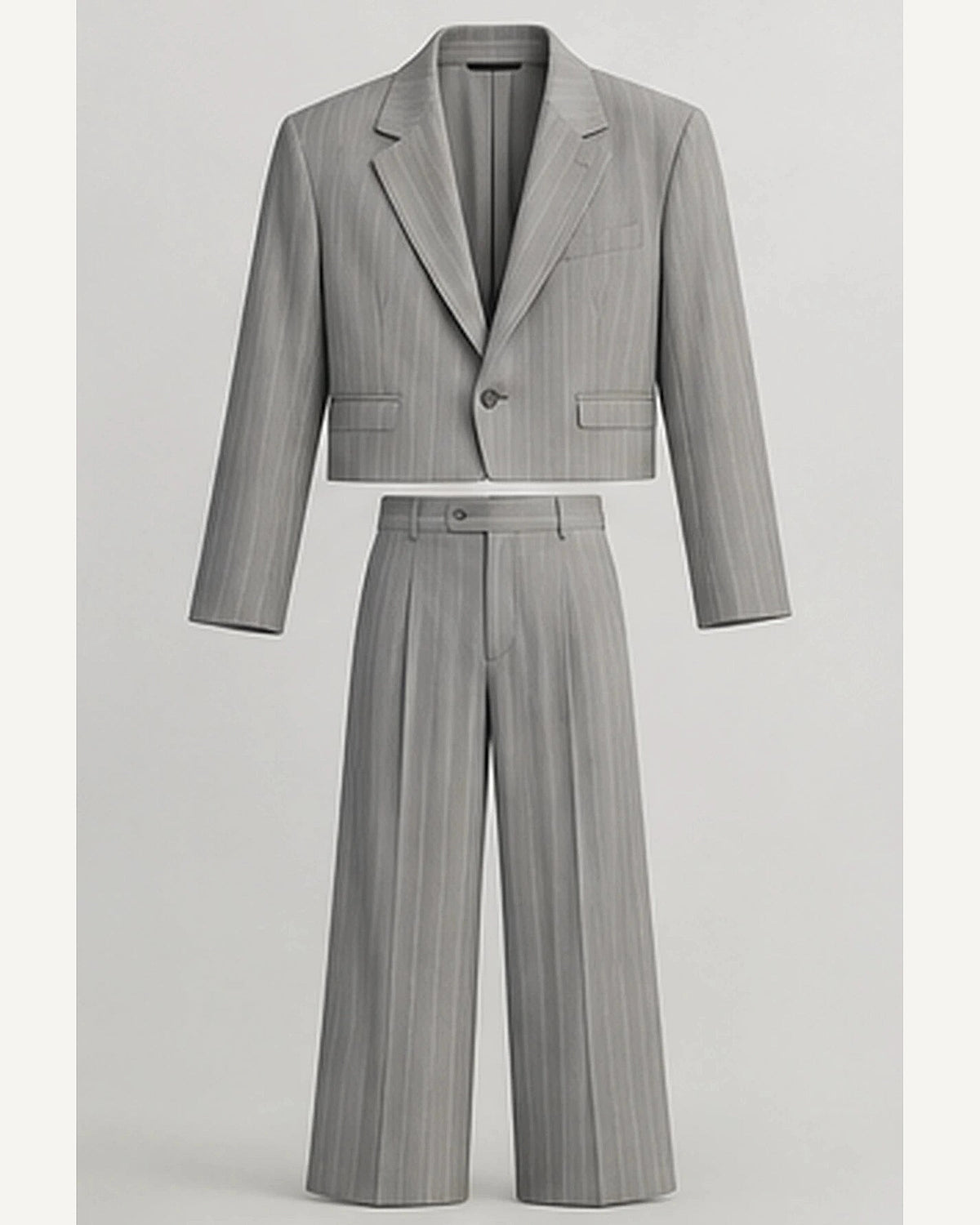 DFCOLOR::Light Gray::product — Cropped Pinstripe Wide-Leg Two-Piece Suit; 4:5 full-image reframed without crop