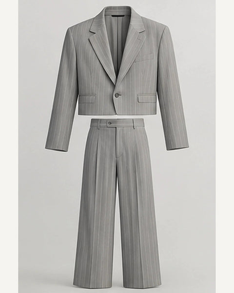 DFCOLOR::Light Gray::product — Cropped Pinstripe Wide-Leg Two-Piece Suit; 4:5 full-image reframed without crop