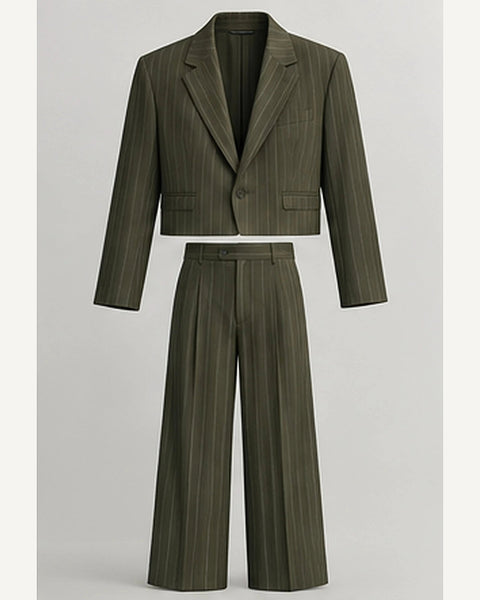 DFCOLOR::Olive::product — Cropped Pinstripe Wide-Leg Two-Piece Suit; 4:5 full-image reframed without crop
