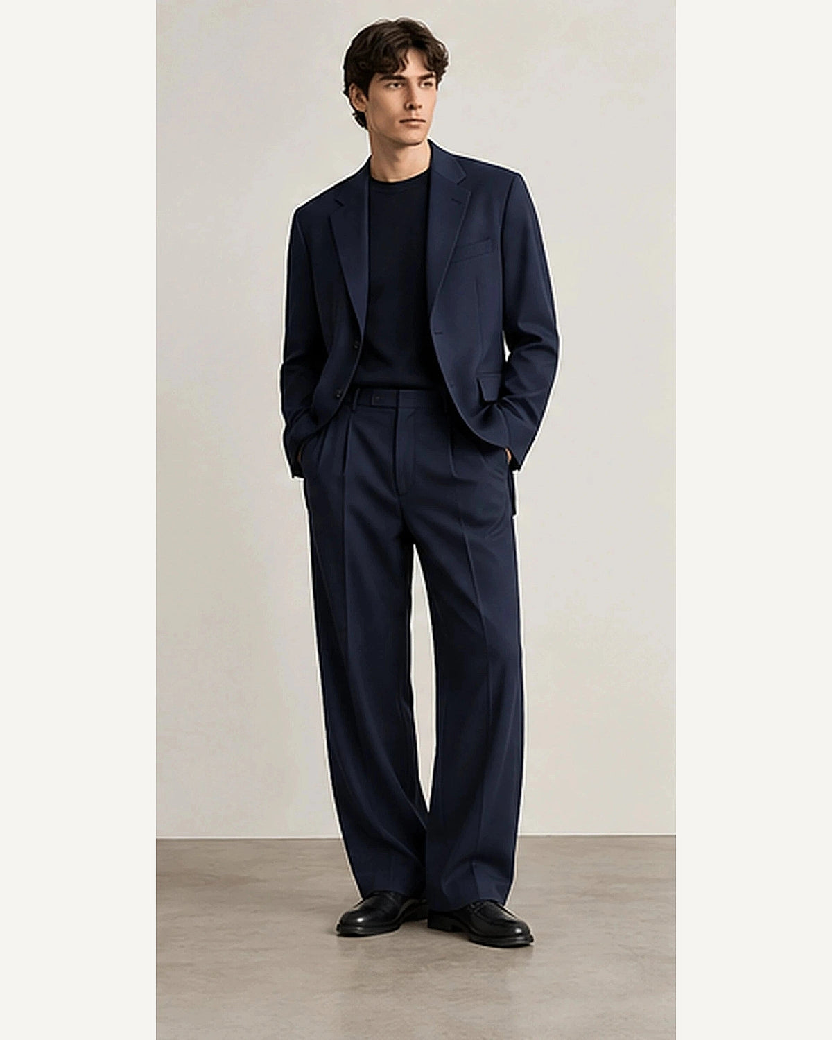 DFCOLOR::Navy::onbody — Dark Olive Unstructured Two-Piece Suit; 4:5 full-image reframed without crop
